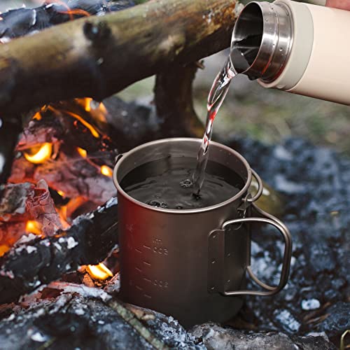 Tomshoo Camping Titanium Pot Outdoor Titanium Mug With Lid Camping Coffee Cup With Foldable Handle For Camping Hiking Travelling Backpacking Camping Open Fire #TOP6
