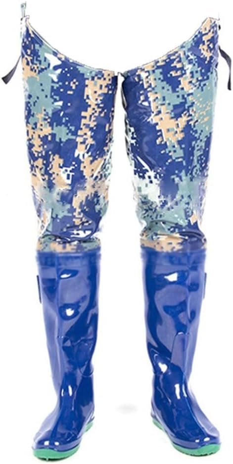 Hip Waders Blue Camouflage PVC Waterproof Fishing Buttocks For Waders, Wear-resistant Oxford Sole Wading Boots