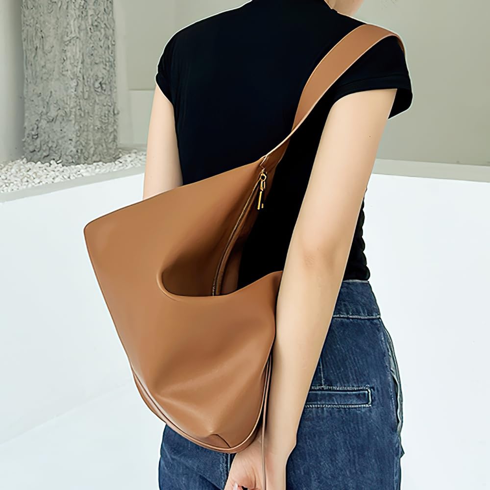 Kadynow Hobo Bag for Women Vegan Leather Tote Bag for Women Slouchy Shoulder Handbag Purse Crossbody with Adjustable Strap Deep Brown