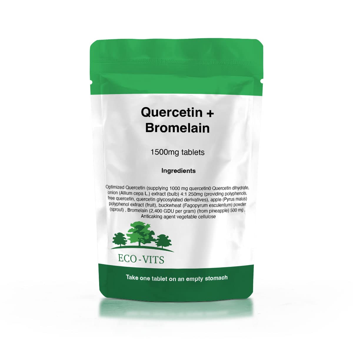 ECO - VITS QUERCETIN & BROMELAIN (1500mg) 120 TABS Recyclable Packaging. Sealed Pouch