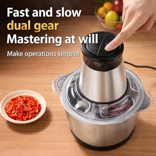 Image of GREECHO 2 Speed Electric Meat Grinder & Food Chopper with 304 Stainless Steel Bowl, 4 Blade Vegetable Processor for Meat, Fish, Fruits, Onion & Garlic, Compact Kitchen Machine