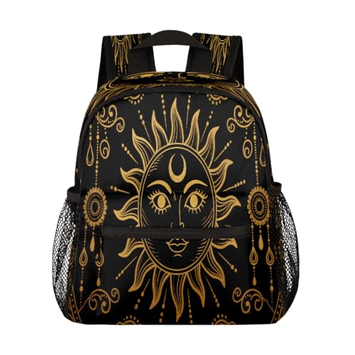 Ethnic Boho Style Sun Pattern Kids Backpack for Boys Girls, Waterproof Lightweight Toddler School Bag with Chest Strap, Small Travel Book Bag Preschool Kindergarten Backpack