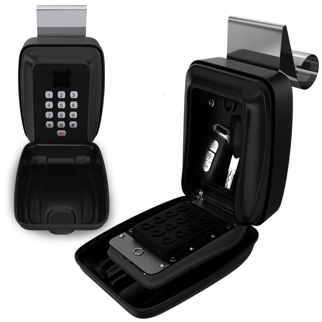 CAR Key Lock Box: Combination Security Solution for Automotive & Home Improvement - for Ride Share and Turo Car Rentals - Wall and Window Mountable with Code - Anti-Theft Device Black