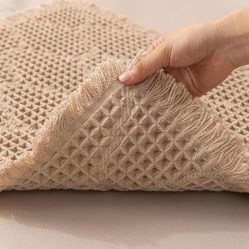Image of HomeCloud Waffle Bath Mat, Super Absorbent Non Slip Mats for Bathroom Floor, Machine Washable Bathroom Rugs with Tassels,Ultra Soft (T.Beige)
