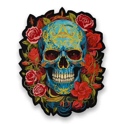 Best Way to Iron on Patches: Expert Tips for Flawless Application 7 EMBROVERSE Large Blue and Gold Embroidered Skull Patch with Roses ...