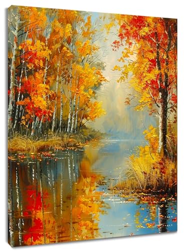 EOBTAIN Fall Forest Canvas Wall Art for Bathroom Nature Wall Decor,12x16In