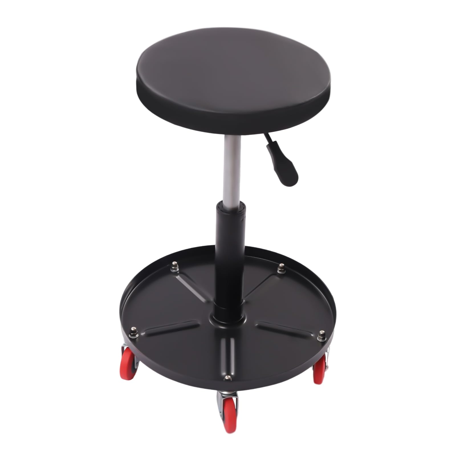 Taburete de taller con 5 ruedas – Silla de taller, asiento de taller, altura regulable y giratoria, taburete con ruedas para el taller, bandeja para herramientas y tornillos, taburete