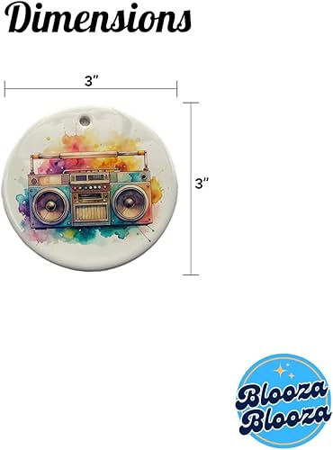 Miniatura 5 de Retro Boom Box Radio Cassette Player Acuarela 2025 Ronda Cerámica Navidad Árbol Adorno