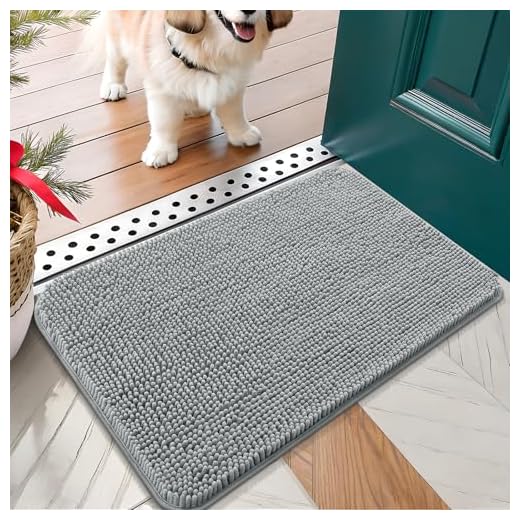 OLANLY Dog Door Mat for Muddy Paws 30x17, Absorbs Moisture and Dirt, Absorbent Non-Slip Washable Doormat, Quick Dry Chenille Mud Mat for Dogs, Entry Indoor Entryway Carpet for Inside Floor, Grey