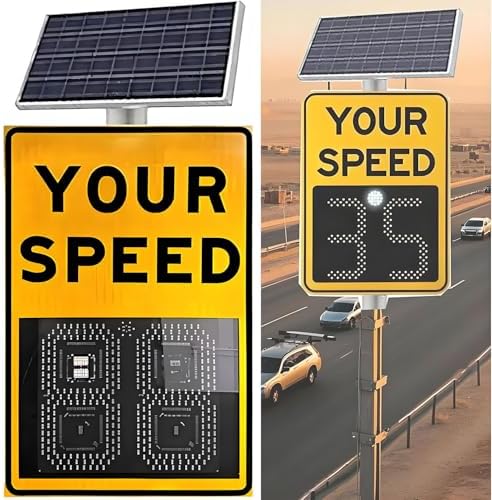 Solar Powered Radar Feedback Sign - LED Speed Limit Sign for Road Safety, 60x60cm Speed Monitoring Display, High Visibility Traffic Warning Device