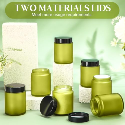 Norme 12 Pcs 8oz Thick Glass Jars with 24 Plastic Metal Lids Empty Candle Making Glass Jars with 24 label Airtight Food Storage Containers with Inner Liners Lid for Candle Lotions Creams(Green)4