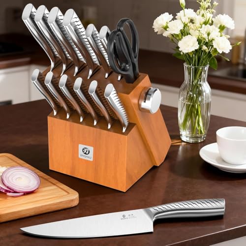 Image of imarku Knife Set, 14-Piece Exquisite Japanese High Stainless Steel Knife Block Set, Razor-Sharp Kitchen Knife Set with Built-In Sharpener, Perfect Housewarming Present for Cooking Enthusiasts