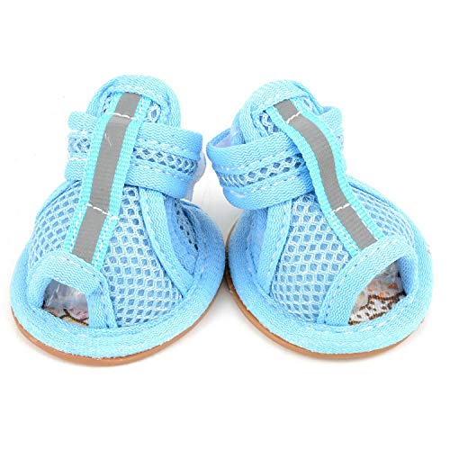 Zunea Summer Dog Shoes For Hot Pavement Breathable Mesh Sandals Puppy Anti Slip Paw Protectors Adjustable Reflective For Boys Girls Pet Small Dog Cat Chihuahua Blue 1# #TOP7