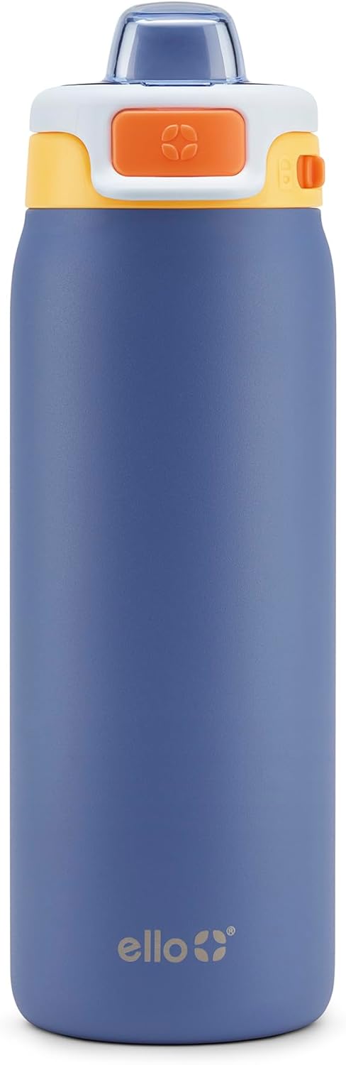 Ello Kids Pop & Fill 18oz Stainless Steel Water Bottle with Quick Fill Technology, Double-Wall Vacuum Insulation, Leak Proof Locking Lid, Sip & Chug, BPA Free, Gifts for Girls Boys, Lighthouse
