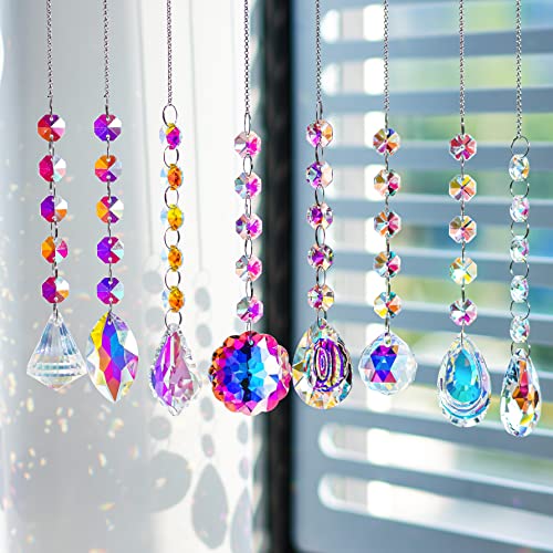 H&D HYALINE & DORA 9 Stück Kristall Regenbogen Sonnenfänger, hängende Glasprismen, Regenbogen Maker, Sonnenfänger für Fenster, bunter Anhänger für Heimdekoration
