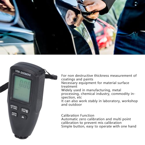 Image of Zunate Coating Thickness Gauge 0-2000m, High Accuracy Digital Paint Meter with LCD Backlight, Auto Calibration for Car, Metal, Manufacturing (Black)