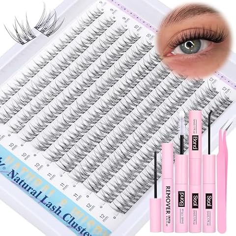 Natural Lash Clusters Kit DIY Lash Extension Kit Wispy Eyelash Extension Kit C Curl Individual Lashes Kit 9-12MM Short Eyelash Clusters with Lash Remover by Newcally Cover