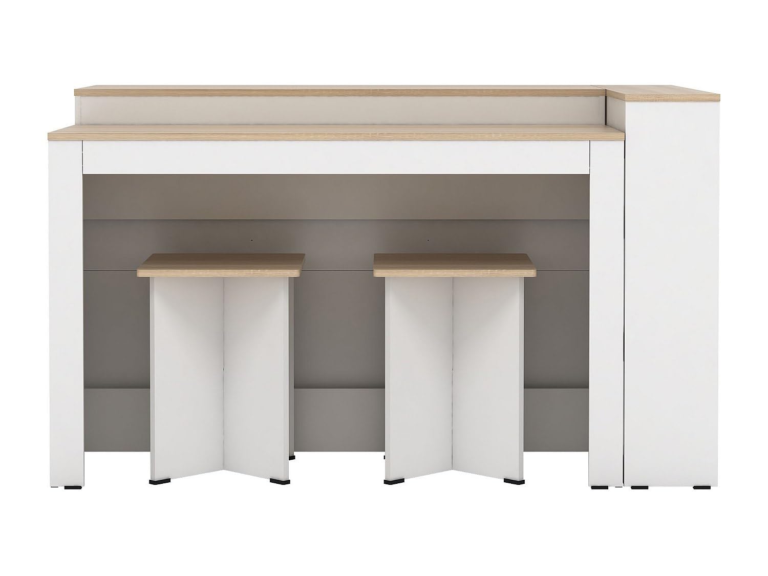 Vente-unique - Ensemble îlot Central de Cuisine + 2 tabourets - Blanc et Naturel Clair - NUSICE