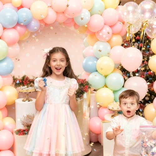 Image of Pastel Bow Balloons Macaron Rainbow Balloon Birthday Decorations, 55 Pcs 12 In Pastel Colorful Pink Bows Print Balloon Blue Purple Yellow Confetti Balloon for Kids Girls Princess Easter Bridal Shower