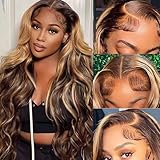 Honey Blonde Lace Front Wig - Human Hair, 13x6 HD Body Wave Highlight Ombre Lace Frontal Wig, Pre Plucked With Baby Hair, 180% Density, Glueless, 30inch