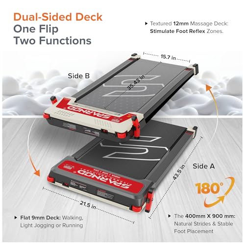 Image of Sparnod Fitness STH-3003 3-in-1 Double-Sided Walking Pad Treadmill for Home Use with Acupressure Massage Pad, 1-6 km /h, 5 Massage Speed Modes, LED Display, Incline, 2.5 HP Motor, Supports Up To 120 kg