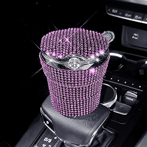 Bling Car Cigarette Ashtray, Stainless Auto Car Cigarette Ashtray With Lid And Blue Led Light Indicator Smokeless Vehicle Cigarette Ashtray Ash For Car Cup Holder(Pink) #TOP7