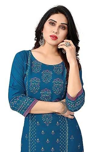 Image of BRC Enterprise Women's Girl Cotton Blend Stright Designer Attractive Look Kurta Light Blue