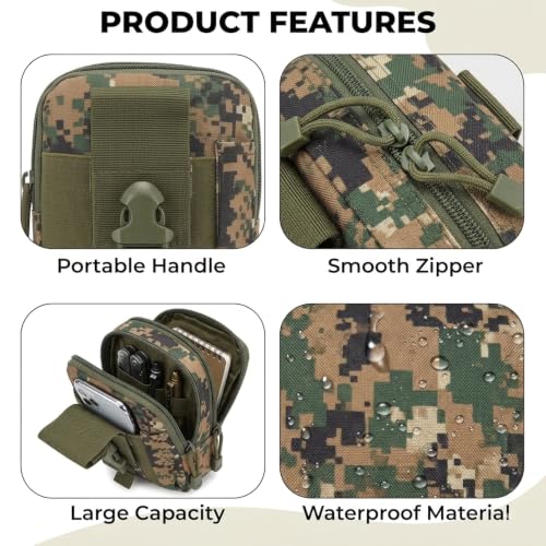 Image of Kraptick Tactical Waist Pouch MOLLE Belt Bag for Men - Heavy Duty Water Resistant EDC Utility Gadget Pouch Small Military Travel Waist Pack with Mobile Phone Holder for Hiking Camping (Green)