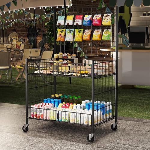 TRAGLO Marktregal mit Rädern, Faltbarer Marktwagen mit Gitterwänden, mobiler Verkaufsständer für Einzelhandelsgeschäfte und Nachtmärkte(Schwarz,100x55x130cm)