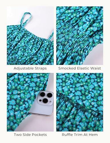 Image of GRACE KARIN Summer Dresses for Women 2026 Vacation,Smocked Floral Maxi Dress,Boho Beach Sundress with Pocket Fashion Clothing