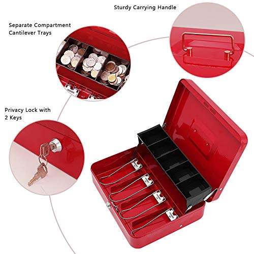 Image of xydled Cash Box with Key Lock, Metal Money Box, Safe Storage box, Red