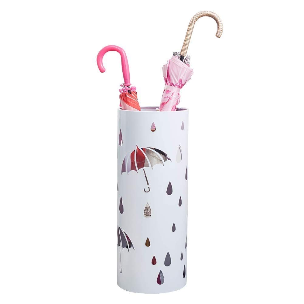 Porte-parapluie design en métal blanc avec crochets de rangement