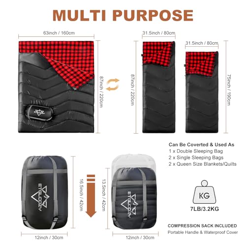 ETGLCOZY Doppelschlafsack Baumwolle Flanell Schlafsack 2 Personen – Ansicht 2