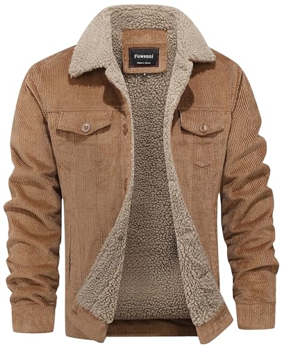 Men's Corduroy Sherpa Lined Warm Jacket Winter Thick Thermal Cargo Jackets Coat