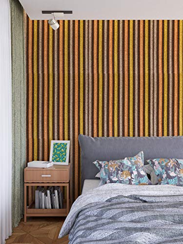 Image of DWELLSINDIA Striped Fabric Design Self Adhesive Wallpaper Peel & Stick, Waterproof, Scratch Resistant, Laminated (41cm x 244cm, Brown & Yellow)