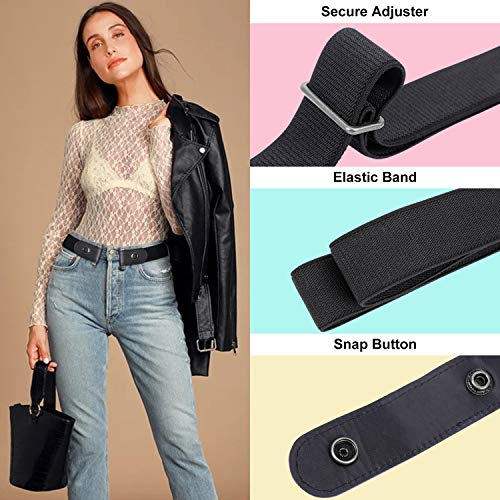 Suosdey 3 Pieces No Buckle Belt Women Belts Buckle Free Invisible Elastic Belt For Jeans Pants,Black/Blue/Coffee,34-48 #TOP1