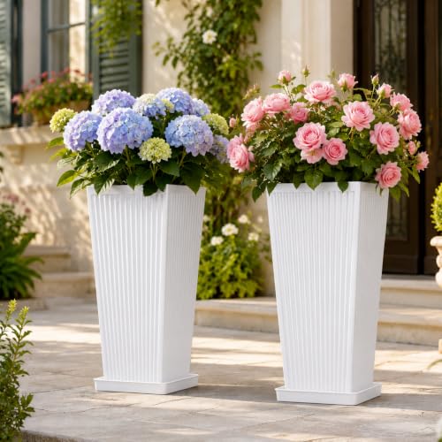 NicBex 24" Tall Planters for Outdoor Plants Set of 2 Square Fluted,White