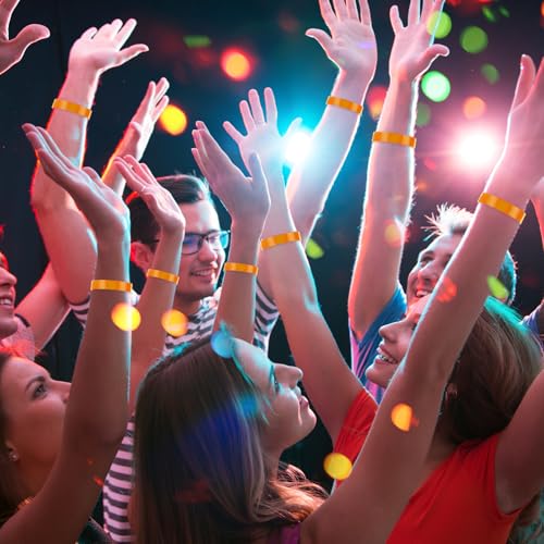 Image of Henoyso 300 Pcs Orange Plastic Wristbands for Events Vinyl Waterproof Pool Wristbands Neon Color Plastic Bracelet for Party Events Arm Band Identification for Concerts Carnivals