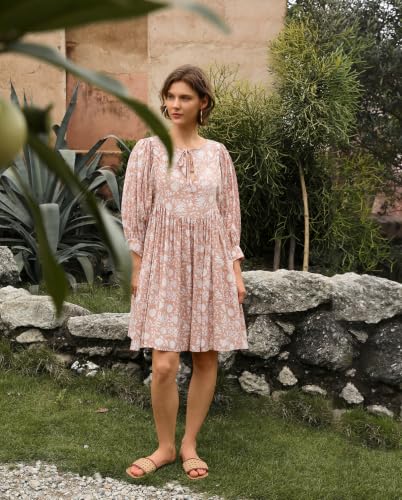Image of Boho Dresses for Women Floral V Neck Puff SLVS Babydoll Short Beach Dress