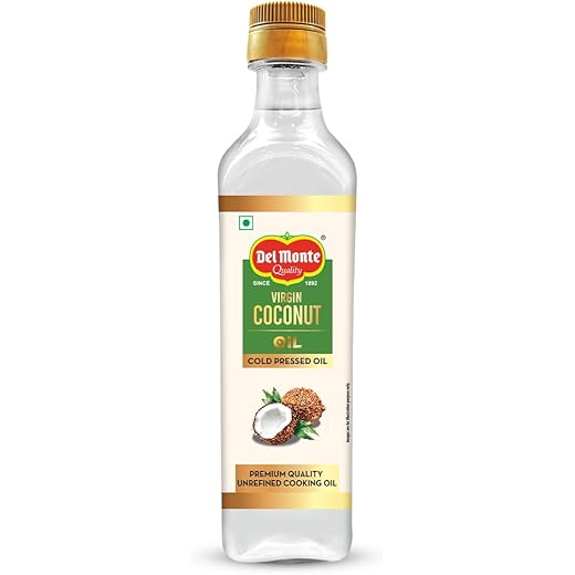 Del Monte Multipurpose Cold Pressed Virgin Coconut Oil 500ml | 100% Pure, Unrefined, Kolhu/Kacchi Ghani/Mara Chekku/Ganuga | Rich Aroma & Flavour of real coconuts | Ideal for Daily Cooking, Massage, Hair, Skin & Baby Care | Cholesterol & Chemical Free | 6