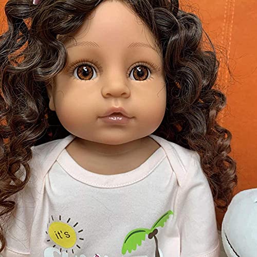 BNFD 22 Zoll / 55cm Vollsilikon l Körper Reborn Puppen mit langem lockigem Haar Realistische Kleinkind Prinzessin… – Bild 5