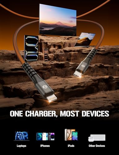 Image of ToughTested USB C to Lightning Cable 8FT - MFi Certified iPhone Fast Charger Cord, P.E.T. ArmorWeave Braided, 3AMPS Fast Charging Compatible iPhone 14 13 12 11 Pro Max X XS XR 8 7 6 Plus and More