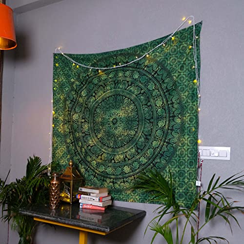 Image of Craft Trade 50x60 Inches Dark Green Cotton Mandala Ombre Wall Hanging Tapestry
