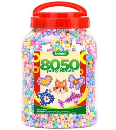 IOOLEEM 8050pcs Macaron Candy Colors Pony Beads, Beads for Crafts, Hair Beads, Beading Supplies, Beads for Jewelry Making