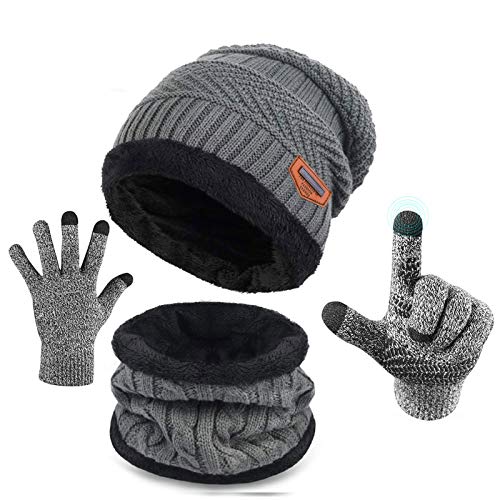 Yutdeng Bufanda Gorro Guantes Beanie Unisexo Set de Bufanda Conjunto de Guantes Táctiles Antideslizante Punto Sombreros Invierno Regalos Hombre Mujer,1-Gris,Talla única Cover