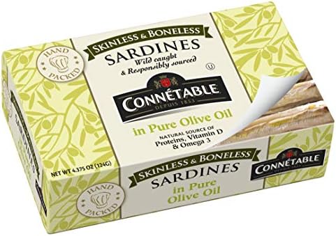 CONNETABLE Sardines | | Sardines in Pure Olive Oil | Skinless Boneless | 4.375 Ounce | Pack of 12