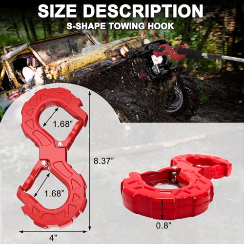 S-Shape 3/8\" Tow Hook - 33,000 lbs Towing Winch Shackle, Heavy Duty Winch Hook for Off-Road Recovery, Winch Shackle Release, Vehicle Recovery Hook for Towing, SUV, ATV, Pickup Trucks, Trailers - Red - Thumbnail 3