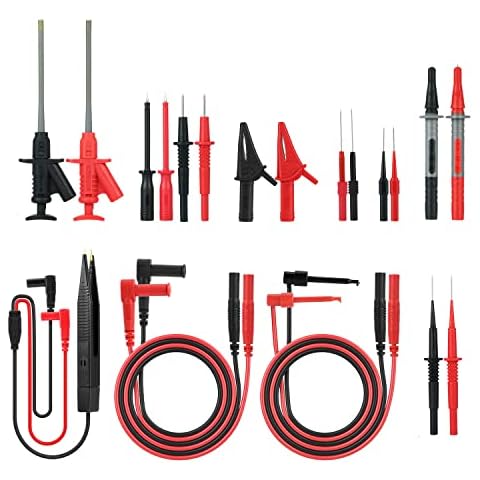 Multimeter Test Leads, 21 in 1 for Clamp Meters Digital Multimeter Leads DMM Digital Multi Meter, with Replaceable Probes Tips Accessories Kit and Alligator Clips Cover
