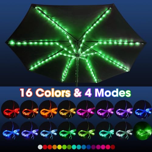 Image of Frienda 2 Pack Patio Umbrella String Lights, 16 Colors Umbrella Lights Outdoor Patio, 4 Modes 104 Bright LED Patio Umbrella Light Outdoor Patio Decor with Remote Control, USB Or Battery Operated