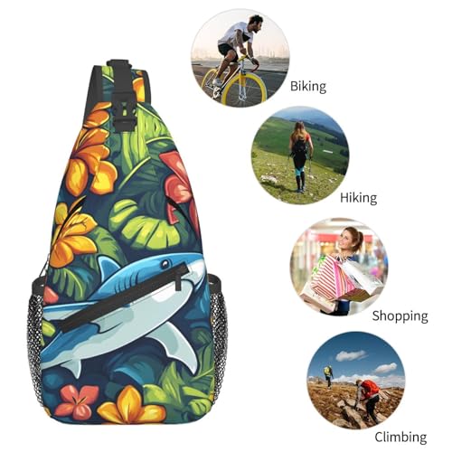 Mochila bandolera ligera para adultos estilo Cute Ocean Shark Flower miniatura 6